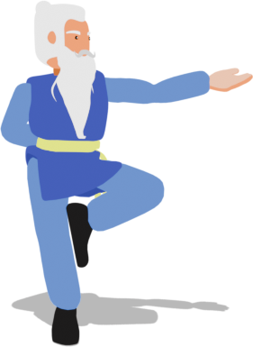 The Adrosaga taskmaster balanced on one leg, gesturing towards the call to action